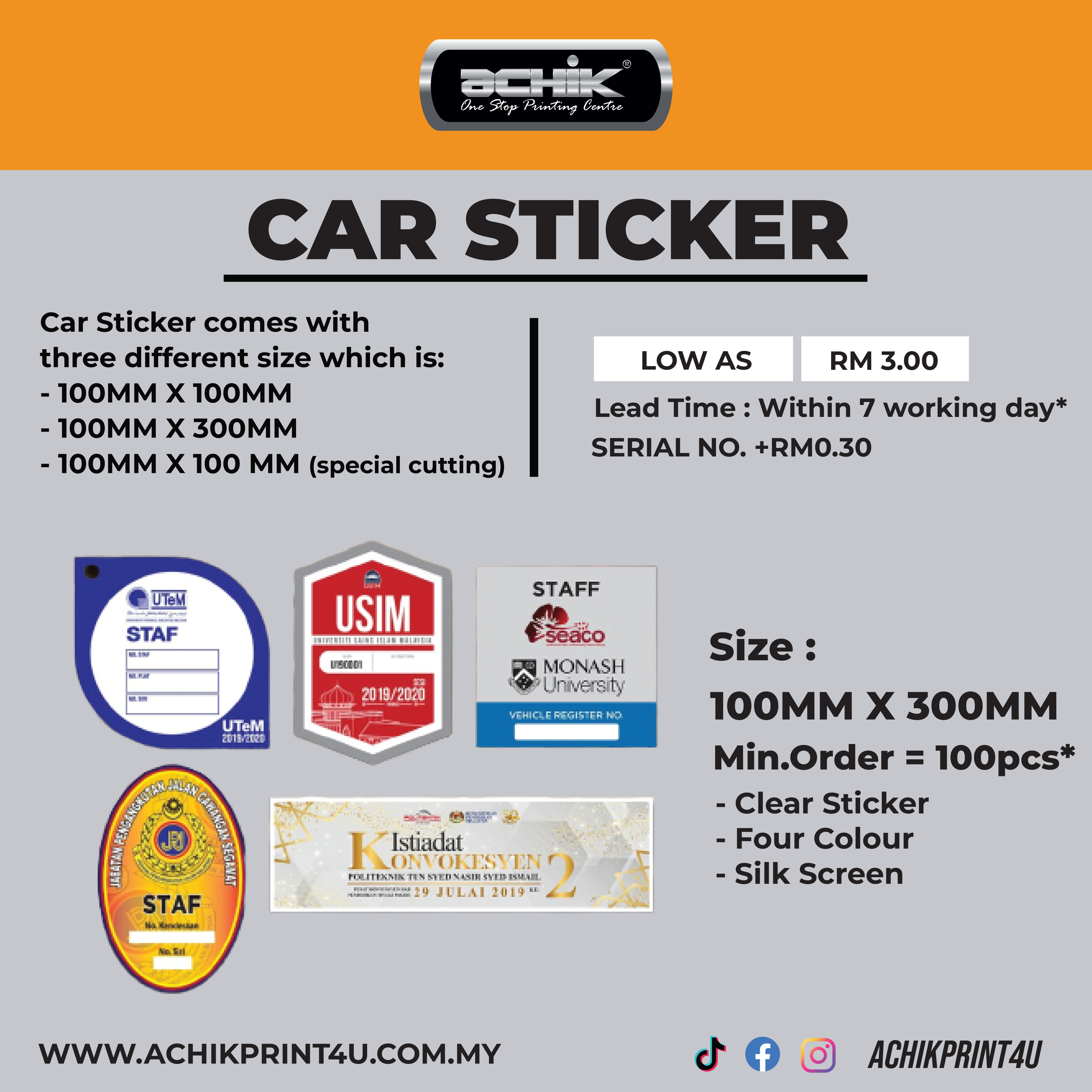 Car Sticker - 100mm X 300mm